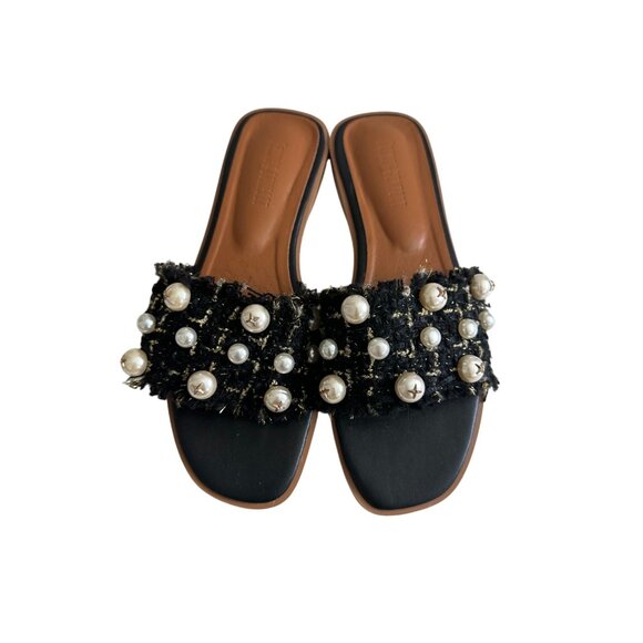 FRENCH COMFORT Black Pearl Boucle Slide Sandals Sz 38 / US 8  NEW NWOT - Picture 3 of 6